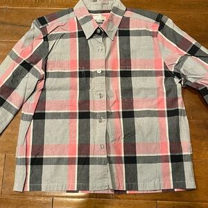 Christopher & Banks Pink and Gray Plaid Button-Up Shirt